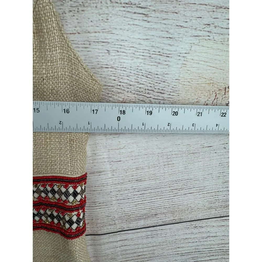 Tory Burch Woven Silk BOHO Midi‎ Dress Womens 8 Beige Red Lined Split Hem